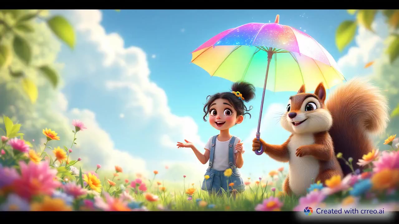 "Mia's Magical Adventure: Discovering a Rainbow Realm with Benny the Talking Squirrel 🌈✨"