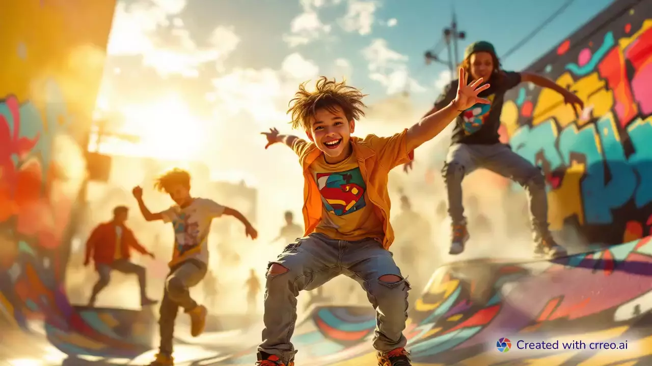 "Urban Crump Dance: Kids Light Up the Skatepark with Energy and Creativity!"