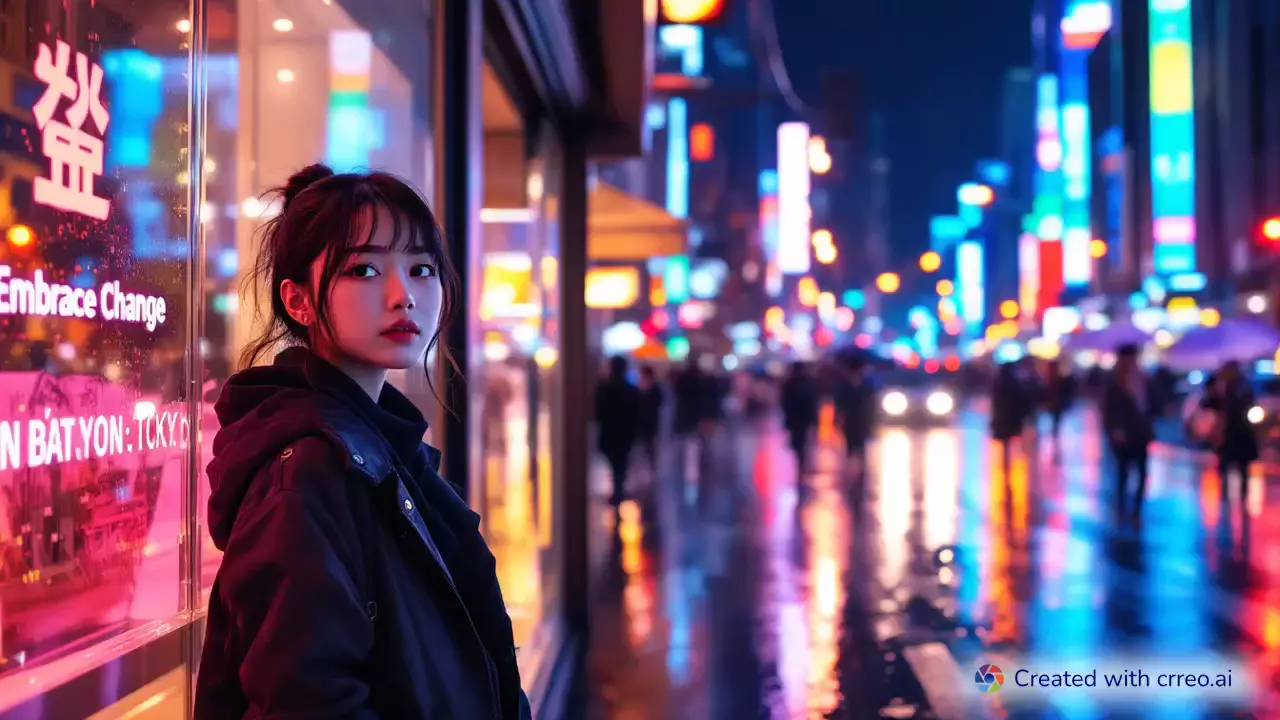 "Embracing Change: Akari's Journey Through a Rainy Tokyo Night"
