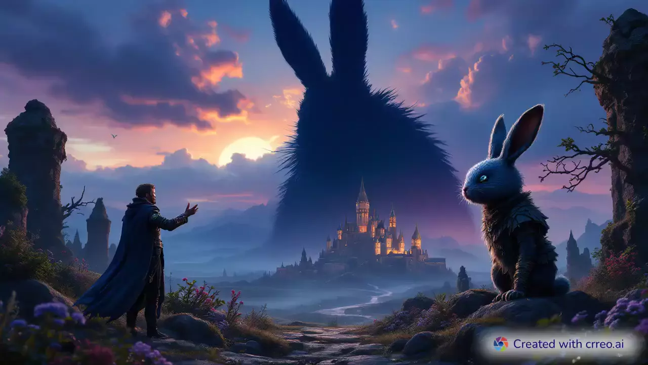 "Epic Quest: Gedeon Babel's Journey to Defeat the Giant Rabbit and Claim the Throne!"