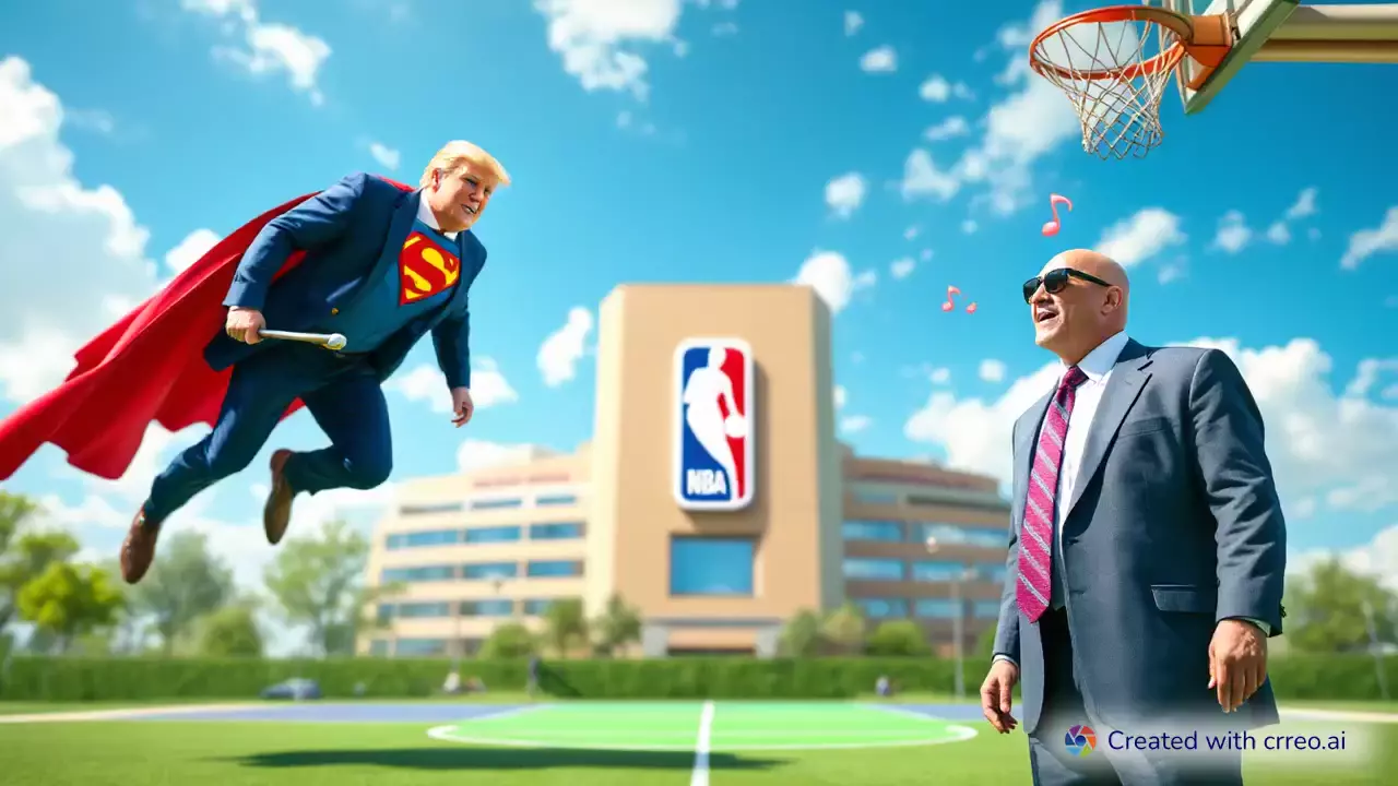 "Trump Lands at NBA HQ in Superman Suit: Golfing with Adam Silver to CM Punk's Theme!"
