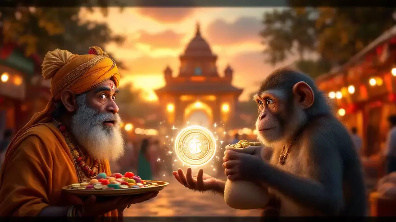 "Miracle of Faith: How a Coin and Monkeys Changed a Greedy Sweet Seller's Heart"