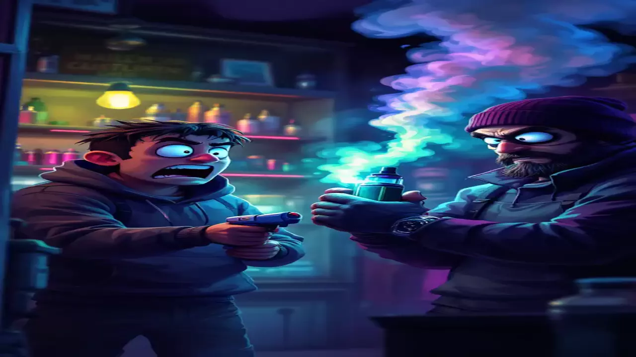"Robbery Fail: Vape Shop Clerk Outsmarts Thieves with Fog and Flying Mods!"