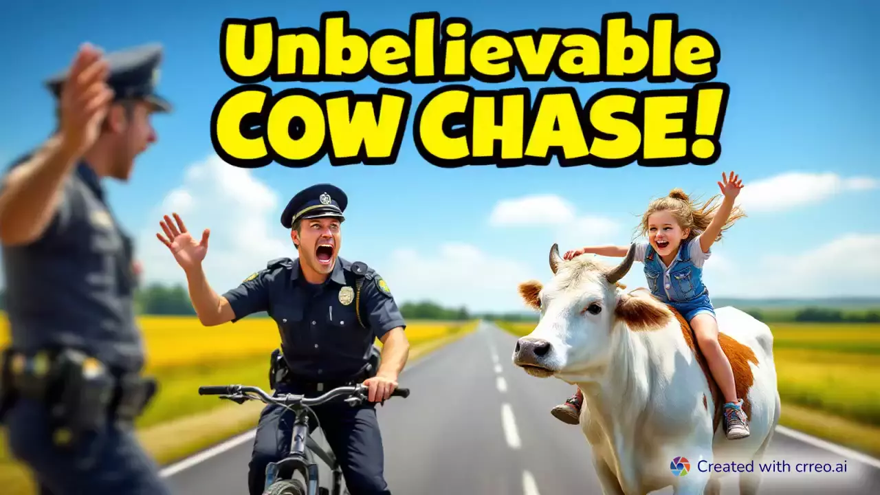 "Epic Cow Chase: Girl Outruns Policeman in Hilarious Rural Adventure!"