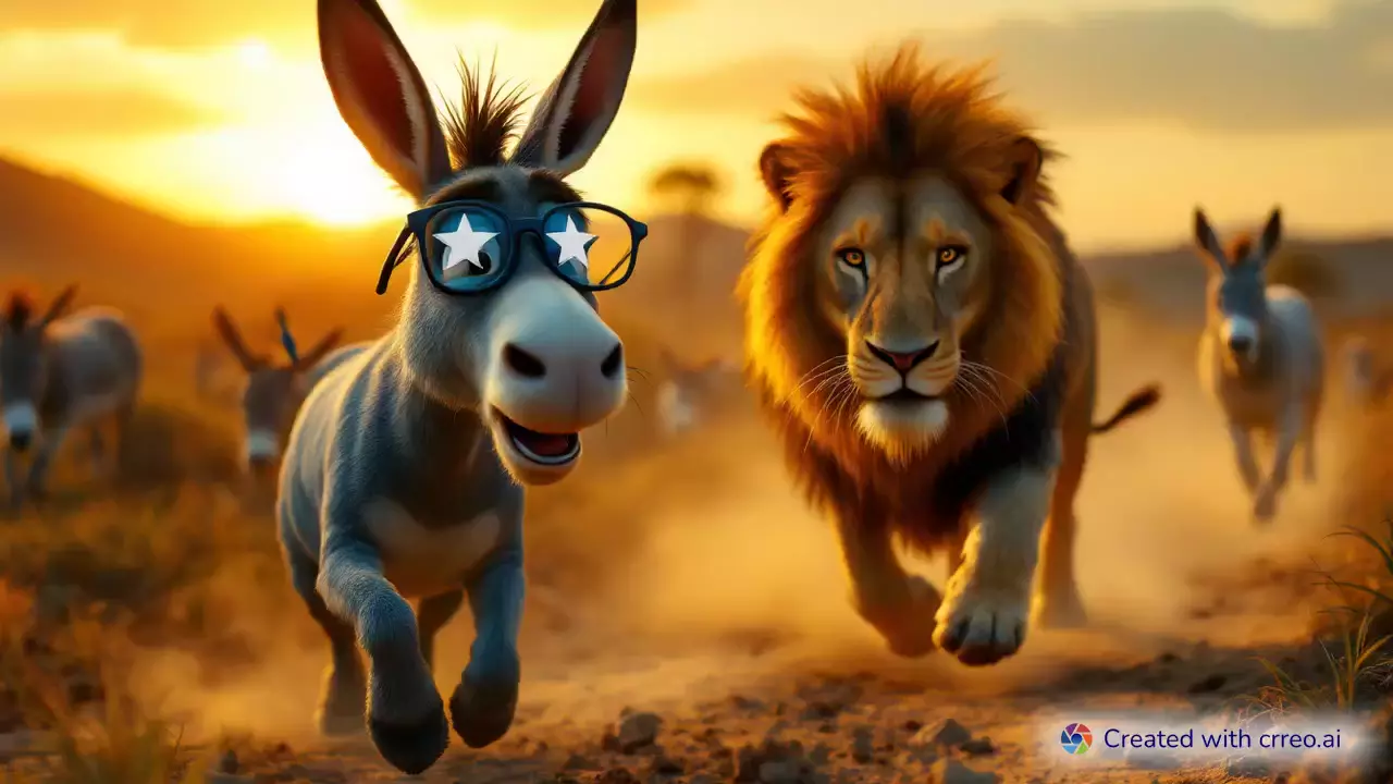 "The Talking Donkey's Daring Plan: Summoning the Lion!"