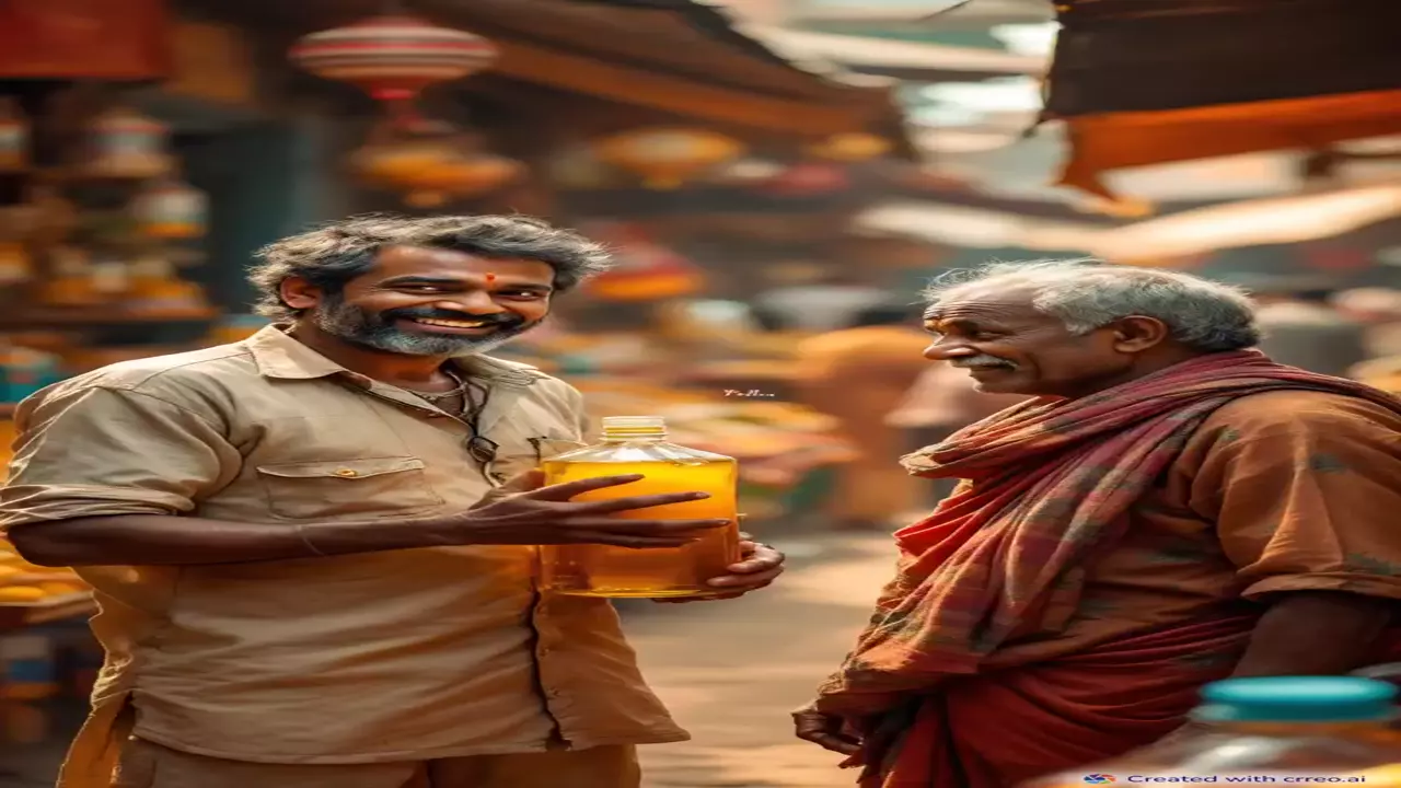 "Shyamu's Clever Barter: From Bull to Oil in a Lively Village Market!"