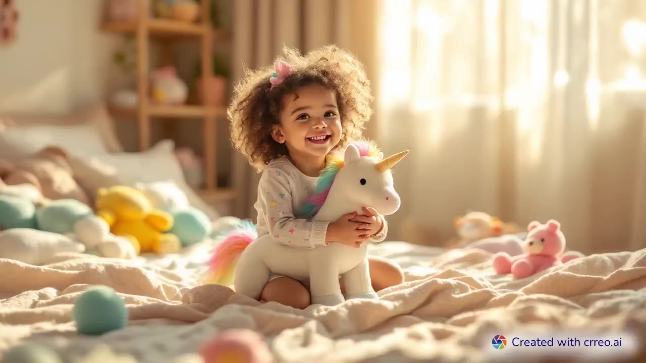 "Magical Adventures: A Little Girl's Imaginative Playtime in a Sunlit Room"