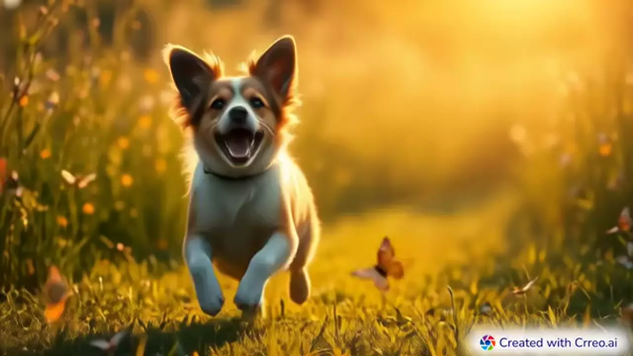 Whimsical Pursuit: A Dog's Dance with Butterflies