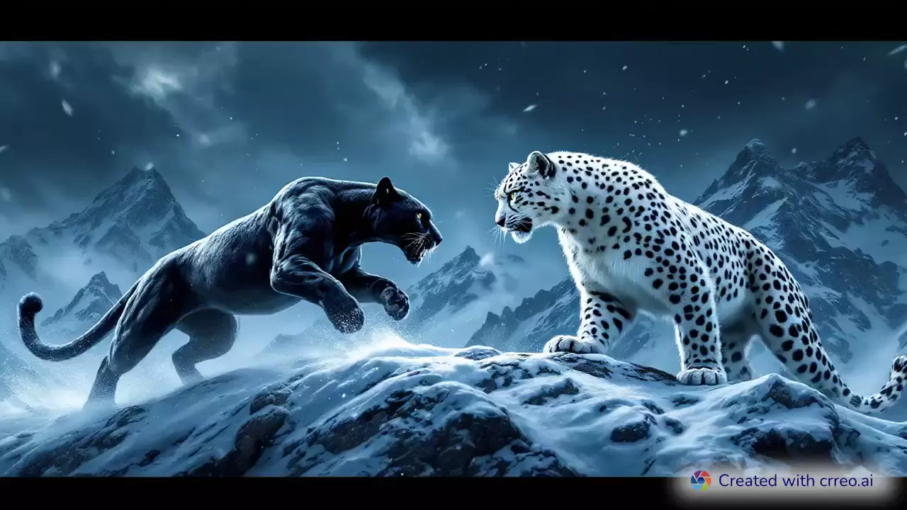 Epic Showdown: Panther vs. Snow Leopard in a High-Altitude Battle!